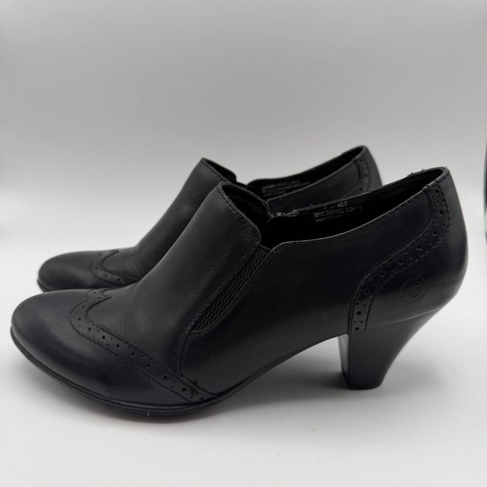 BORN Womens Wingtip‎ Ankle Booties 9 Heeled Leather Side Zip Black D50103 Shoes